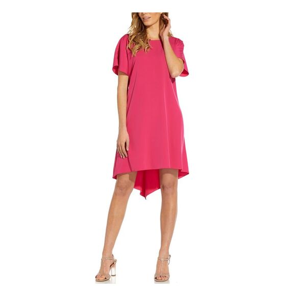 ADRIANNA PAPELL Dresses & Skirts - ADRIANNA PAPELL Womens Pink Short Sleeve Below The Knee Evening Hi-Lo Dress 2